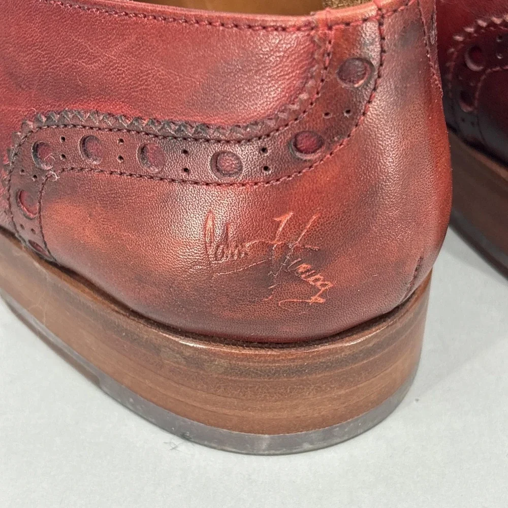 John Fluevog Shoes Mens 9.5 Red Brown Leather Twin Turbine Oxford Dress Lace Up